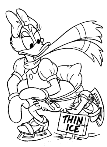 Daisy Duck Ice Skating On Thin Ice Coloring Page